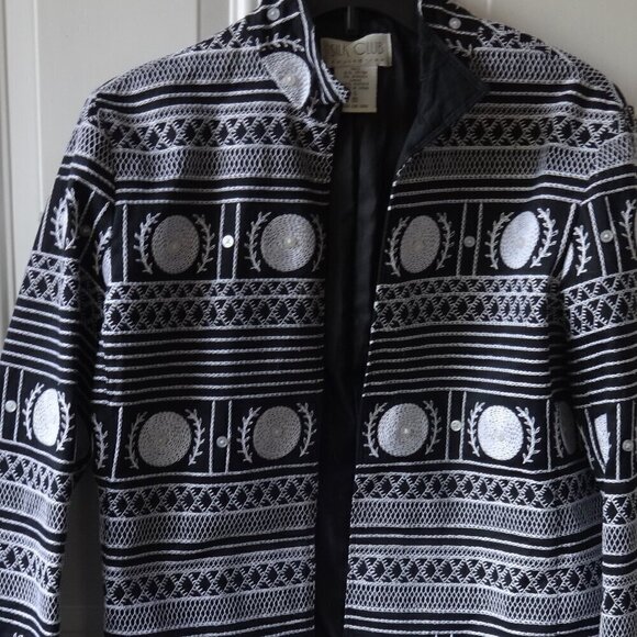 Silk Club women's size SP jacket black with white embroidery, open front, lined - Picture 12 of 16